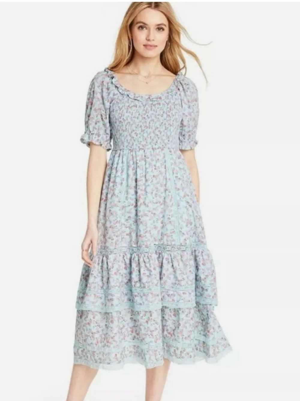 LoveShackFancy x Target Mint Floral Smocked Midi Dress - Picture 1 of 5